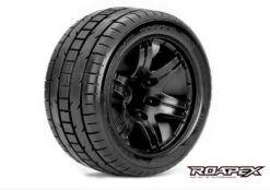 ROAPEX Trigger 1/10 Stadium Truck Tires, Mounted On Black Wheels, 1/2 Offset, 12mm Hex (1 Pair)