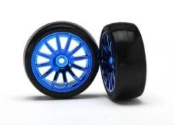 Traxxas 7573R Tires & Wheels, Assembled, Glued (12-spoke Blue Chrome Wheels, Slick Tires) (2)