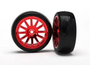 Traxxas 7573X Tires & Wheels, Assembled, Glued (12-spoke Red Chrome Wheels, Slick Tires) (2) 3 Traxxas 7573X Tires & Wheels, Assembled, Glued (12-spoke Red Chrome Wheels, Slick Tires) (2)