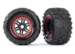 Traxxas Tires & Wheels, Assembled, Glued (black, Red Beadlock Style Wheels, Maxx® MT Tires, Foam Inserts) (2) (17mm Splined) (TSM® Rated)